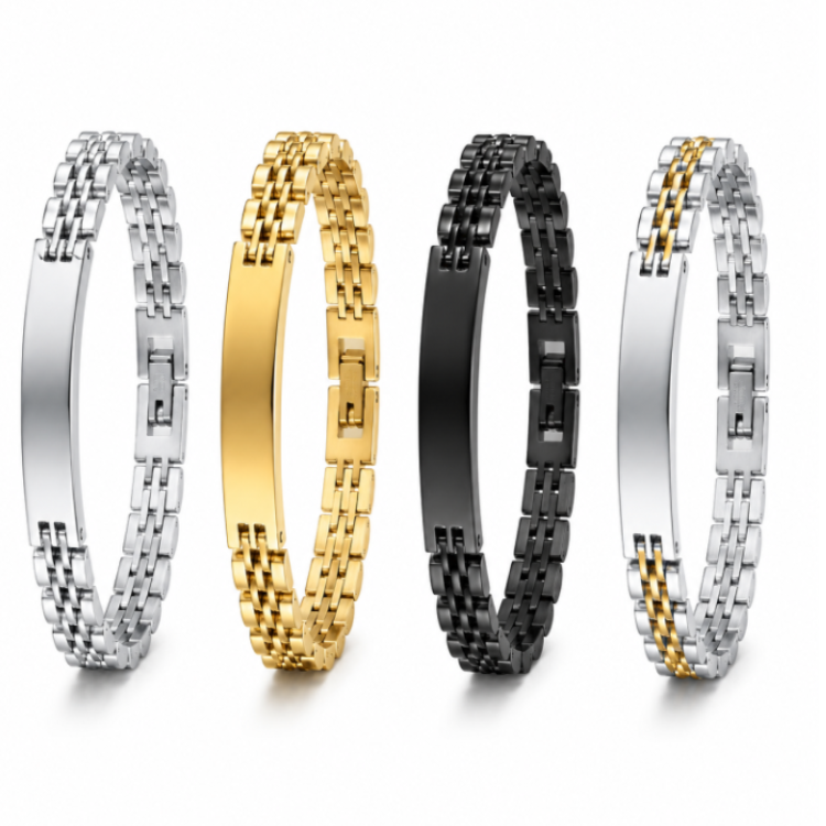 Stainless Steel Luxury Brick Handmade Men's ID  Bracelets