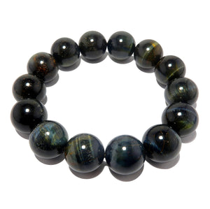 Hawk's Eye 14mm Bead Bracelet with Sterling Silver Accent