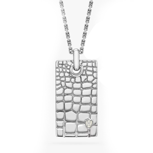 Hoxton London men's silver crocodile dog tag pendant necklace, 925 silver with detailed crocodile design.