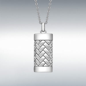 Hoxton London men's sterling silver rhodium-plated herringbone rectangular adjustable necklace, 51cm to 55cm length.