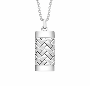 Hoxton London men's sterling silver rhodium-plated herringbone rectangular adjustable necklace, 51cm to 55cm length.