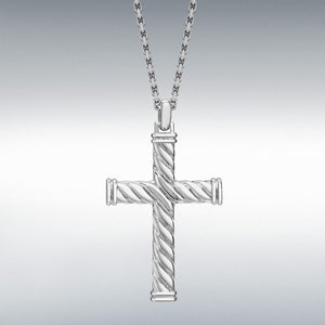 Hoxton London men's sterling silver twist cross necklace with adjustable chain, 30mm x 51.1mm, 20-21.5 inches length