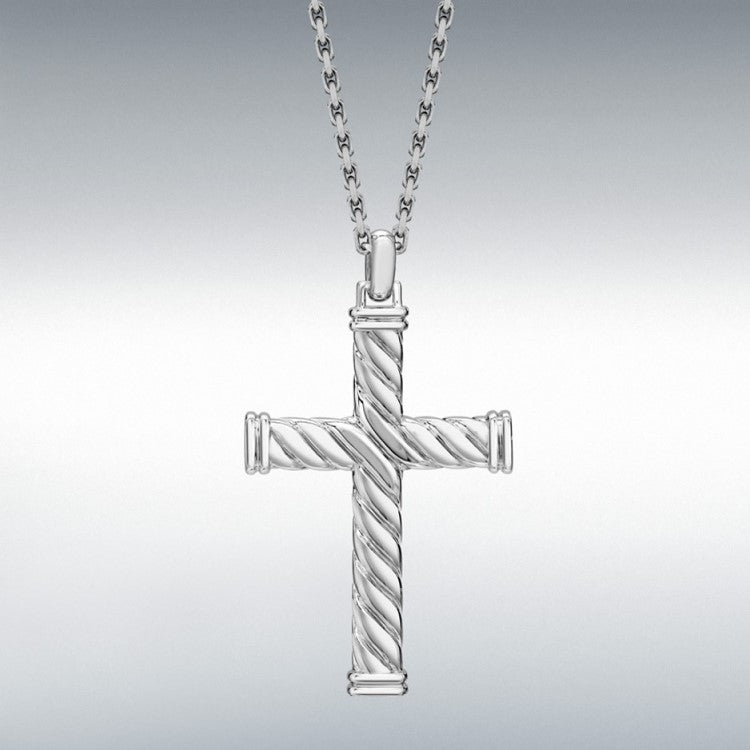 Hoxton London men's sterling silver twist cross necklace with adjustable chain, 30mm x 51.1mm, 20-21.5 inches length
