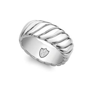Hoxton London men's sterling silver twist ring, stylish silver jewelry with a sleek, intertwined design.