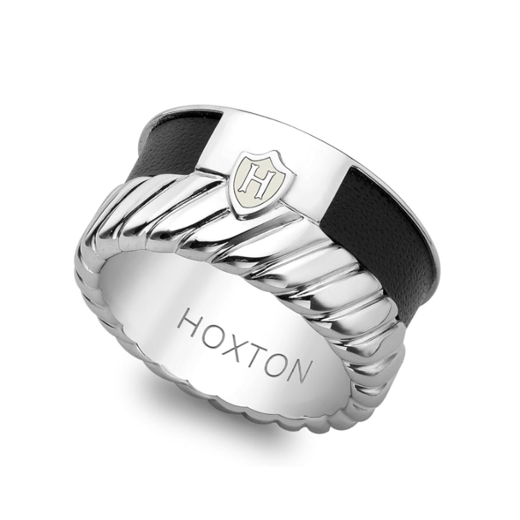 Hoxton London' Men's Sterling Silver Twist Leather Inlay Ring