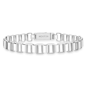 Hoxton Of London men's sterling silver bracelet with open square link design, showcasing a modern brick pattern.