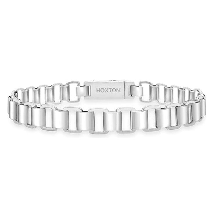 Hoxton Of London men's sterling silver bracelet with open square link design, showcasing a modern brick pattern.