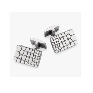 Sterling silver Hoxton London crocodile pattern rectangle cufflinks with a polished finish, designed for men's formal wear.