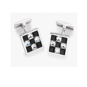 Hoxton London sterling silver cufflinks with crystal chequerboard square design, featuring a polished, elegant appearance.