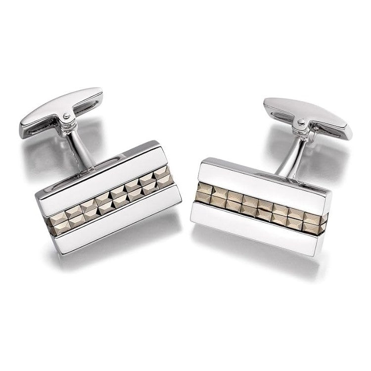 Hoxton London sterling silver cufflinks with gold marcasite accents, featuring a polished, elegant design for formal wear.