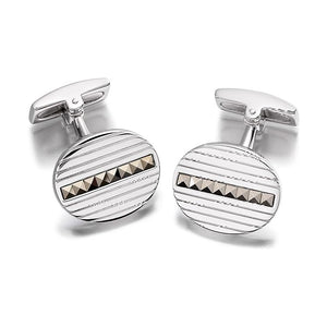 Hoxton London sterling silver oval cufflinks with pyramid marcasites, showcasing intricate design and polished finish.