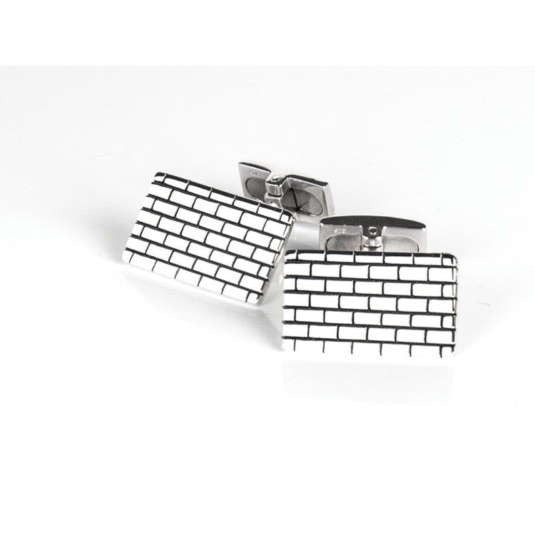 Sterling silver Hoxton cufflinks with a brick pattern and rectangular shape, showcasing a sleek and polished design.