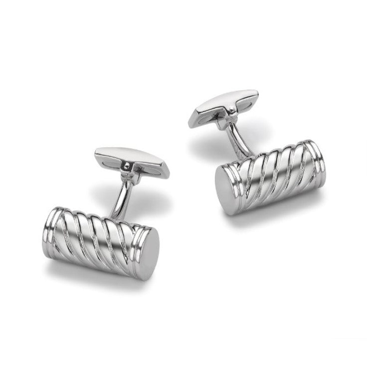 Hoxton sterling silver twist cufflinks with handcrafted elegance, showcasing sleek, polished design and intricate silver detailing.