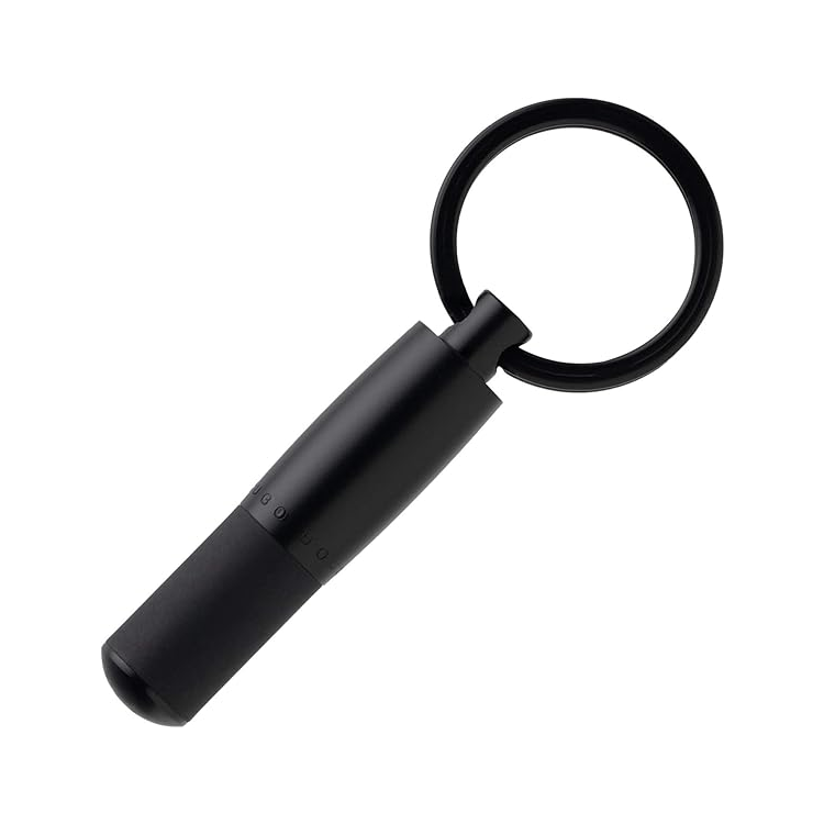 Black HUGO BOSS Gear Matrix keyring with logo and modern design, crafted from durable metal for everyday use.