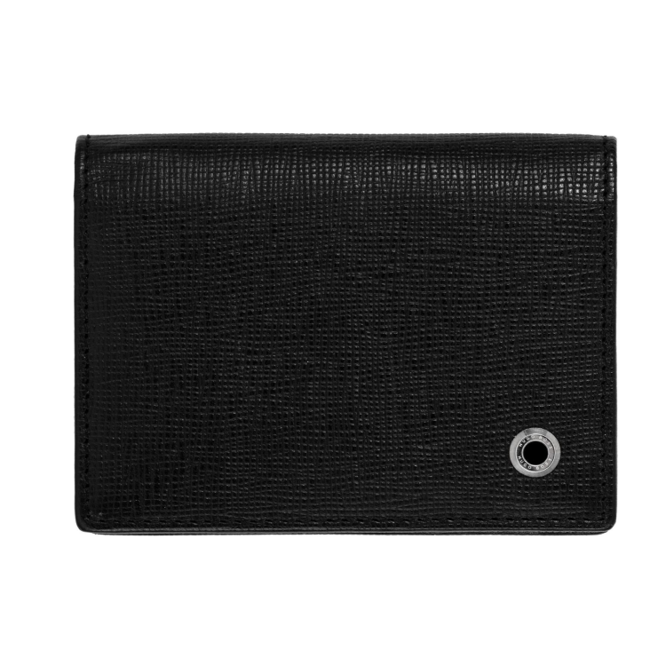 HUGO BOSS leather card wallet in black, featuring a sleek design with multiple card slots and the brand logo.