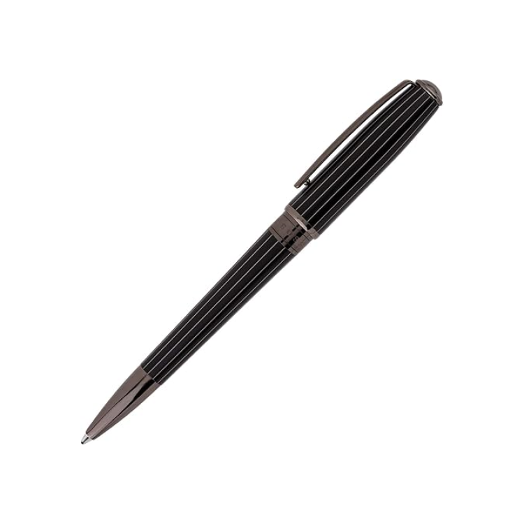 Hugo BOSS HUGO ESSENTIAL pinstripe ballpoint pen with sleek design and silver accents.