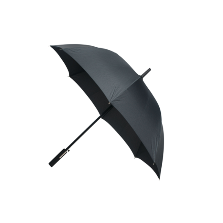 HUGO BOSS golf umbrella with grid pattern, large canopy, and sturdy handle, featuring the HUGO BOSS logo for stylish outdoor protection.
