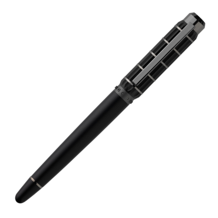 Hugo Boss Index rollerball pen with sleek black body and silver accents, designed for smooth writing and professional use