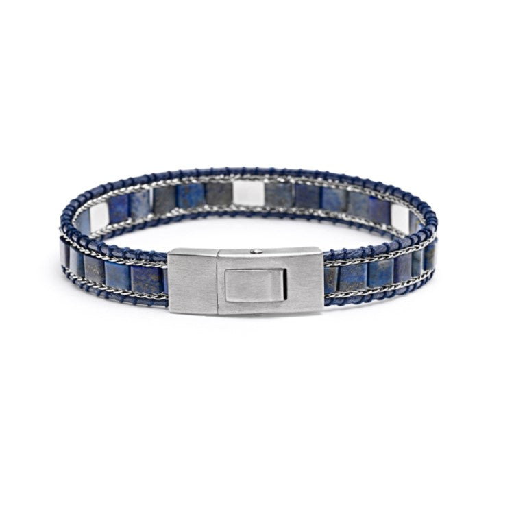 Kairos Sodalite bead bracelet with silver accents, featuring blue sodalite stones and stylish silver details for men.