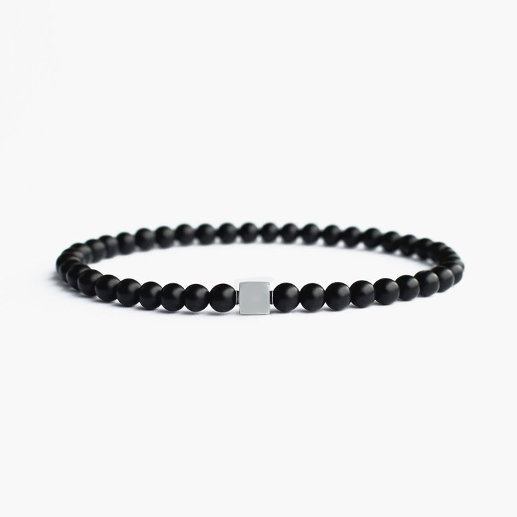 Black matte agate beaded bracelet by T.M.J featuring 4mm round beads on a 17cm stretch bracelet.