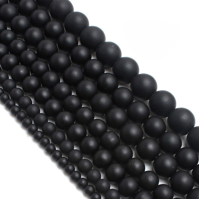 Black matte onyx and stainless steel bead bracelet, 17cm, 4mm beads, stylish T.M.J bead bracelet for men or women.