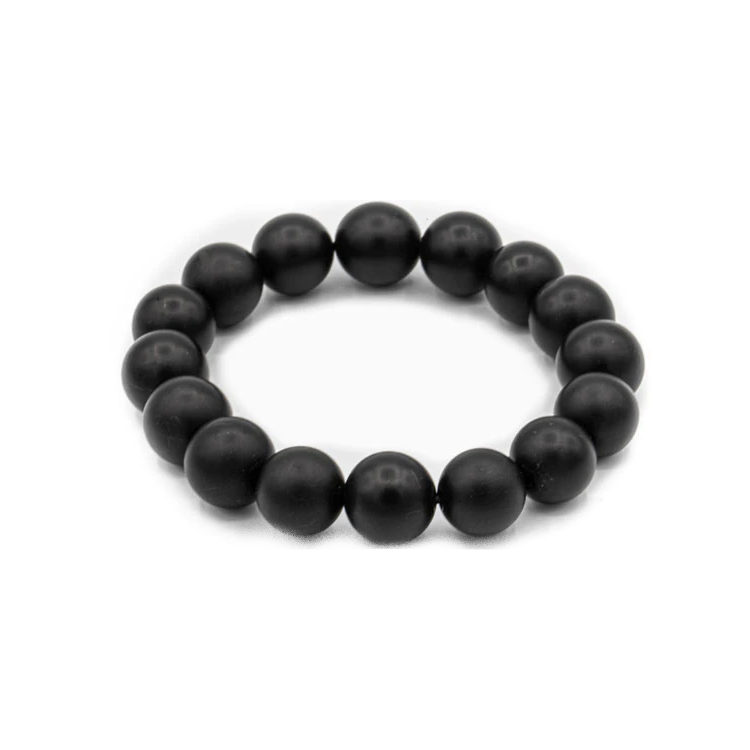 Black matte onyx and stainless steel bead bracelet by T.M.J, 17cm, 4mm beads, stylish accessory for men or women.
