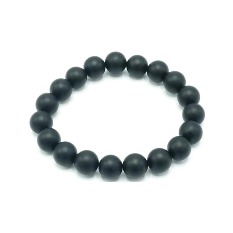 Black matte onyx and stainless steel bead bracelet with 4mm beads, designed by T.M.J, featuring a sleek and stylish accessory.