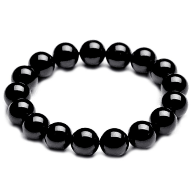 Polished black onyx beaded bracelet by T.M.J, 17cm, 4mm round beads, stylish and elegant jewelry accessory