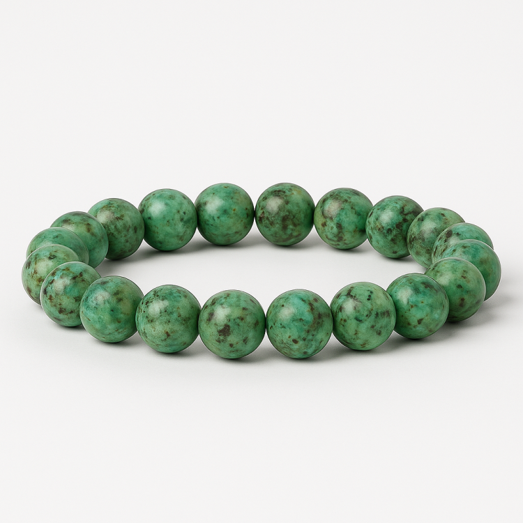 T.M.J African Turquoise beaded bracelet with 6mm beads, 17cm length, featuring vibrant turquoise stones and intricate bead design.