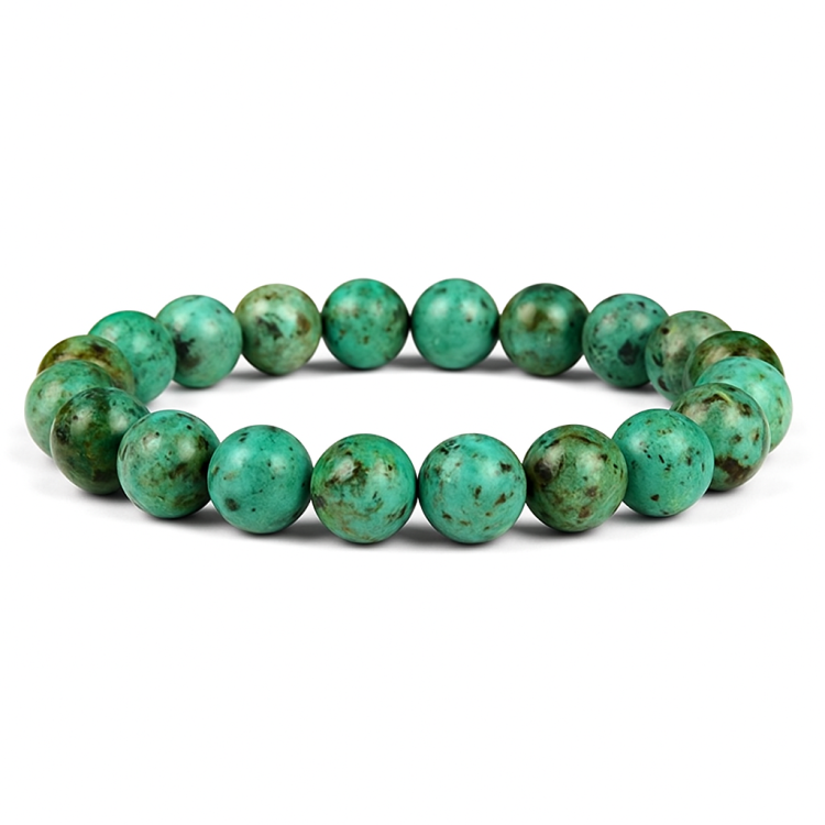 T.M.J African Turquoise beaded bracelet with 6mm beads, 17cm length, featuring vibrant blue-green stones.
