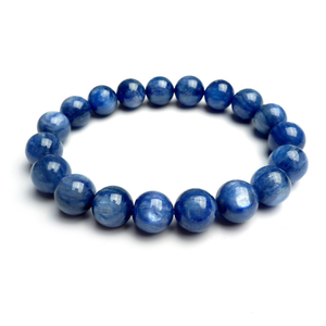 Dark blue Brazilian Kyanite crystal bead bracelet by T.M.J, featuring 6mm to 12mm beads on a 17cm stretch cord.