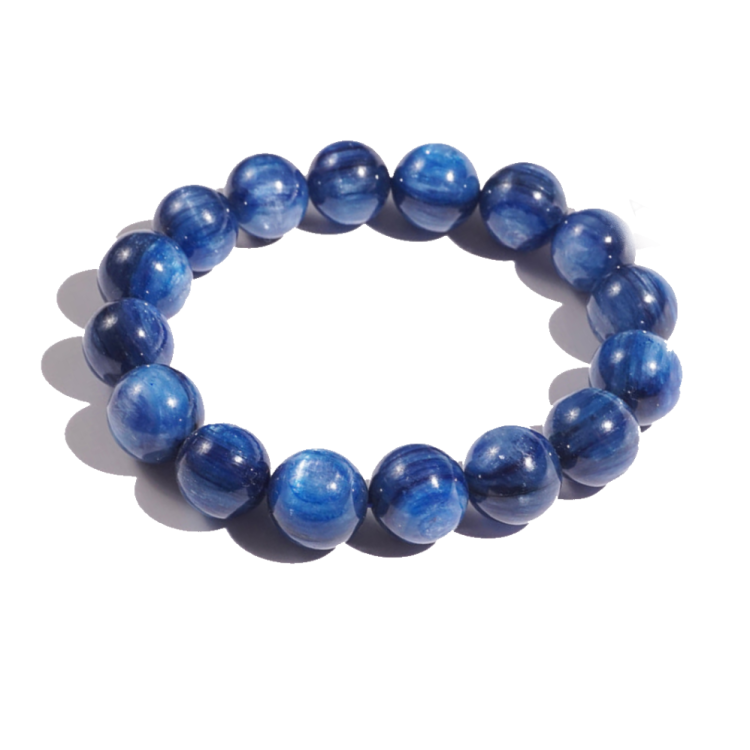 Dark blue Brazilian Kyanite crystal bead bracelet by T.M.J featuring 6mm, 8mm, 10mm, and 12mm beads on a stretch cord.