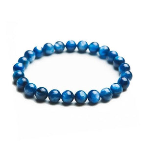 Dark blue Brazilian Kyanite crystal bead bracelet by T.M.J, featuring 6mm to 12mm beads on a 17cm stretch bracelet.
