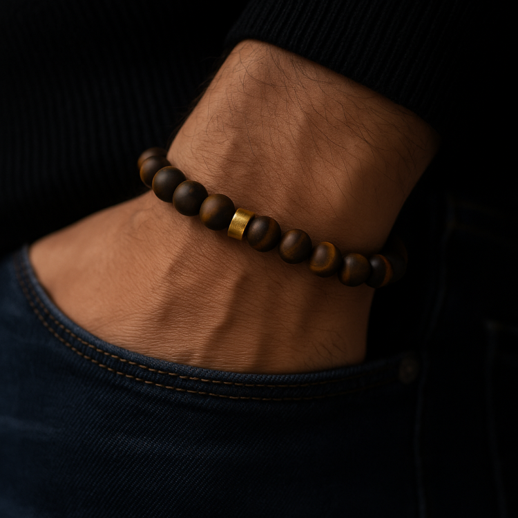 Matte Tiger Eye bead bracelet by T.M.J featuring 6mm beads on a 17cm stretch bracelet for stylish jewelry.
