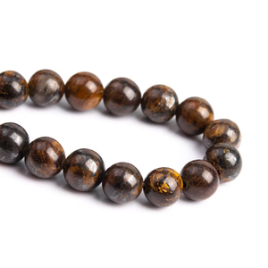 T.M.J 12mm bronzite beaded bracelet with black IP plated pavé helmet spacer, natural stone beads, adjustable 17cm size.