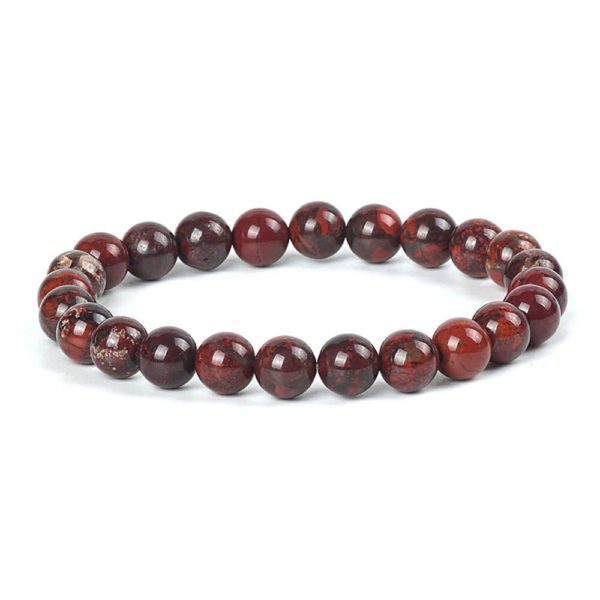 Natural Blood Chalcedony stone bead bracelet with 17mm and 6mm beads, crafted by T.M.J, featuring smooth, polished gemstone beads.