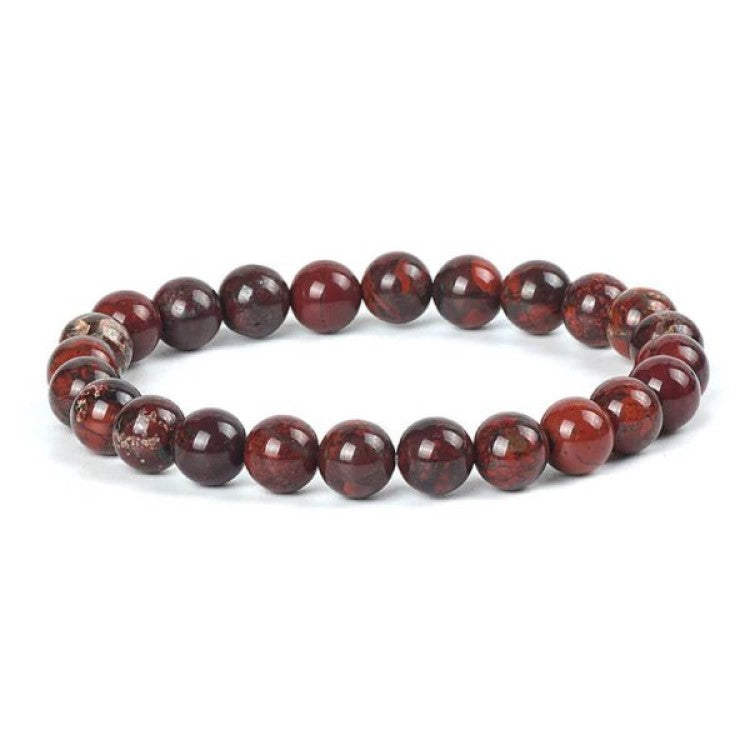 Natural Blood Chalcedony Stone Bead Bracelet by T.M.J with 17mm and 6mm beads, showcasing polished blue and red-toned gemstone beads.