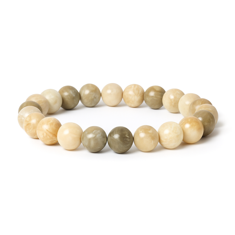 T.M.J bead bracelet with chrysanthemum beads symbolizing positivity and joyous energy, featuring colorful round bead design.