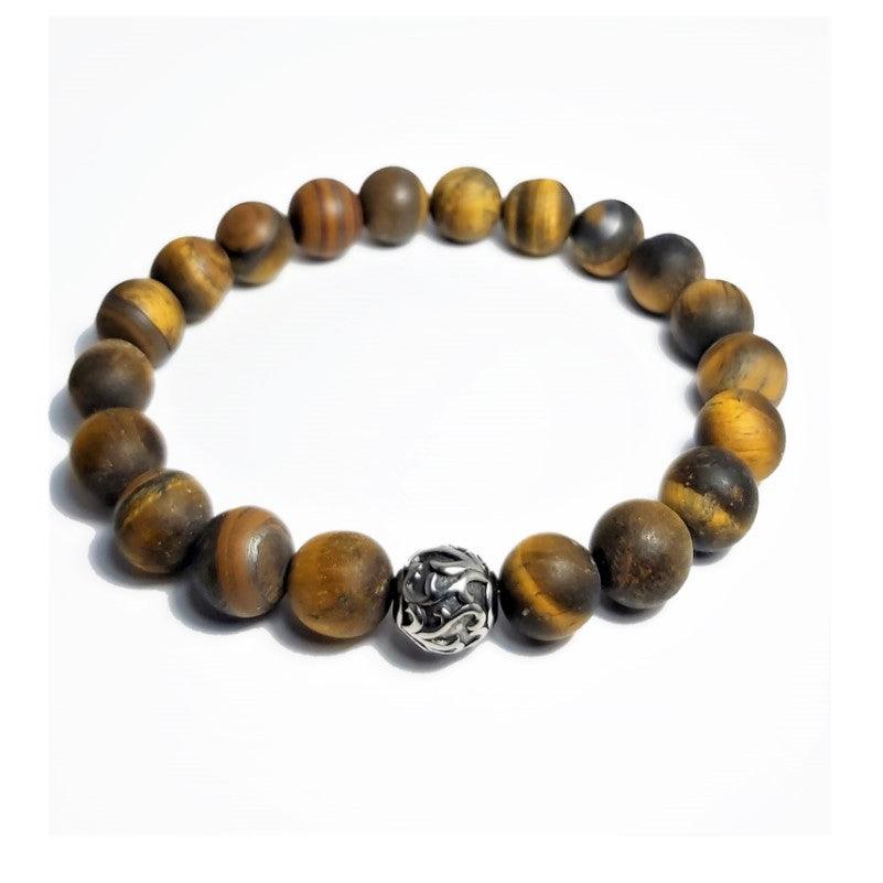 Earth & Stone Bracelet Stack: 10mm matte tiger eye bead bracelet