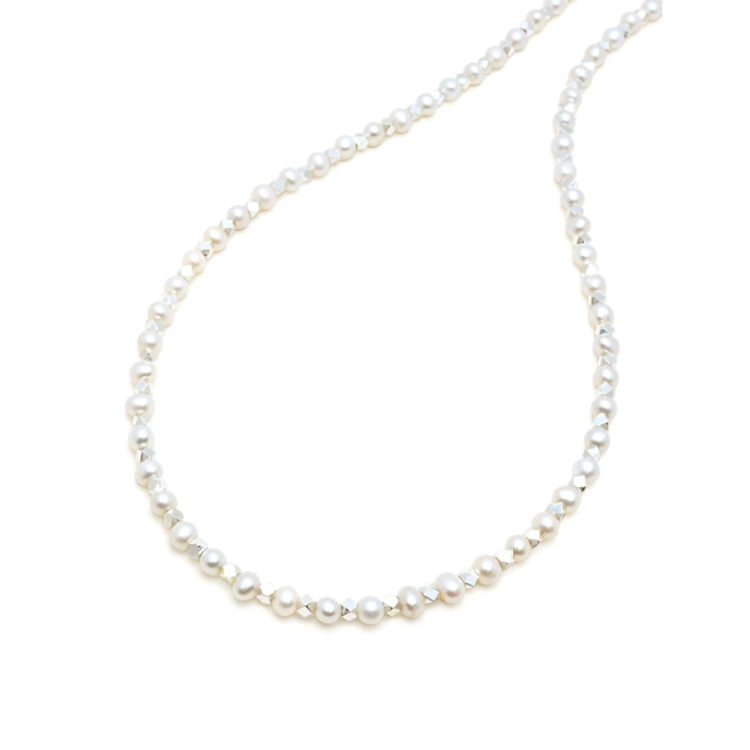 Men's silver wrap-around bead bracelet with pearls from T.M.J Melbourne Collection, featuring 4mm silver beads and elegant pearl accents.