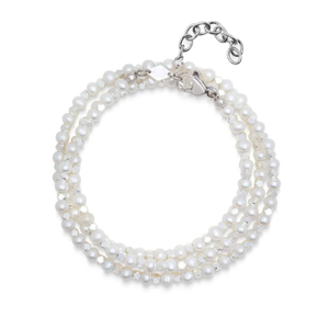 Men's silver wrap-around bead bracelet with pearls from T.M.J Melbourne Collection, featuring 4mm beads and elegant design.