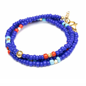 T.M.J Santorini Collection bead bracelet with 4mm vintage glass dark blue, red beads and turquoise accents.