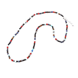T.M.J Santorini Collection beaded bracelet and necklace set with turquoise, red jasper, blue lapis, hematite, and onyx beads.