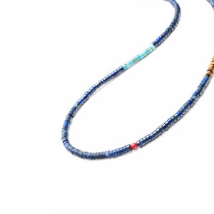 Caribbean Collection turquoise heishi necklace with tiger eye and blue lapis beads, handcrafted by T.M.J.