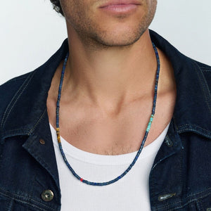 Caribbean Collection turquoise heishi necklace with tiger eye and blue lapis beads, handcrafted by T.M.J.