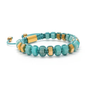 T.M.J HexaLuxe men's bracelet with aquamarine and gold-tone hexagon beads, stylish beaded bracelet for men.