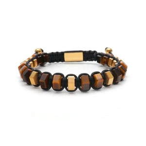 HexaLuxe men's bead bracelet featuring tiger eye and gold-tone hexagon beads, stylish accessory by T.M.J