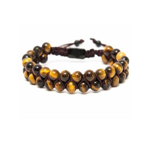 Tiger Eye double beaded macramé bracelet by T.M.J featuring natural stone beads and intricate knot detailing.