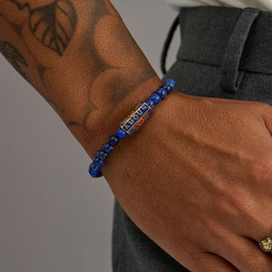 T.M.J Amour "Love" blue lapis lazuli bead bracelet with 6mm beads, 17cm length, stylish and elegant accessory.