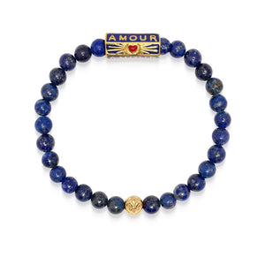 T.M.J blue lapis lazuli bead bracelet with 6mm round stones, stylish jewelry accessory for women.